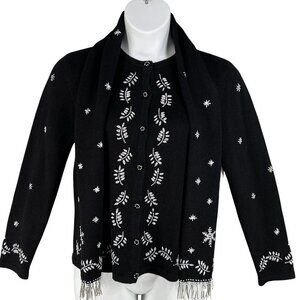 Jennifer Moore NWT Women M Black Beaded Snowflake Cardigan Holiday Scarf Sweater